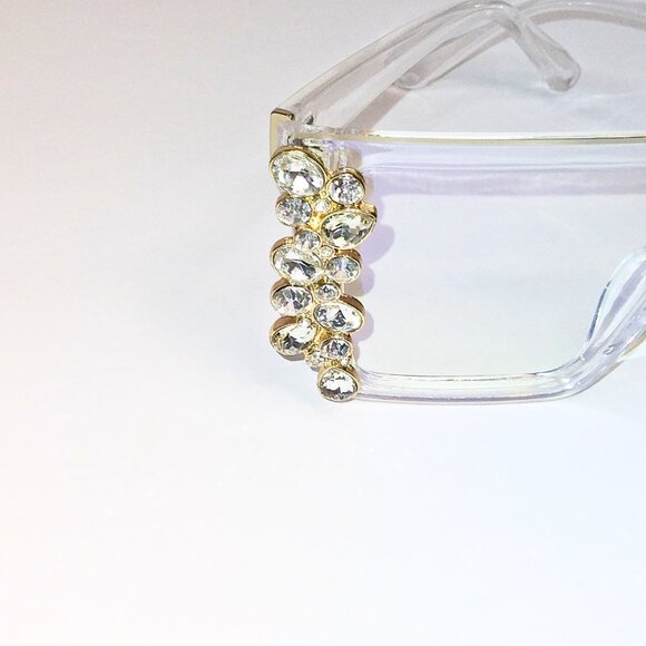 OVERSIZED SQUARE CLEAR CRYSTAL EMBELLISHED BLUE LIGHT BLOCKING GLASSES - Picture 2 of 2